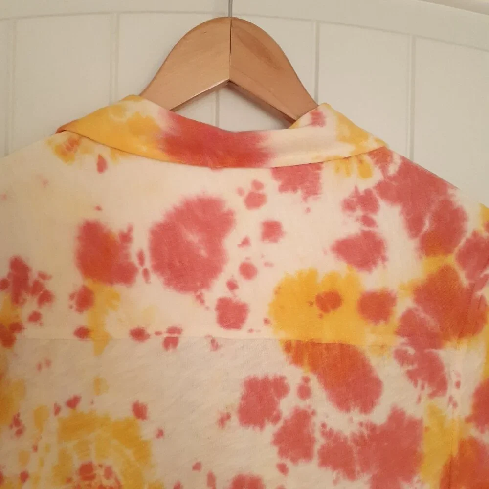 J. Crew Short-Sleeve Camp-Collar Harbor Shirt in Tie-Dye Yellow Pink Size S